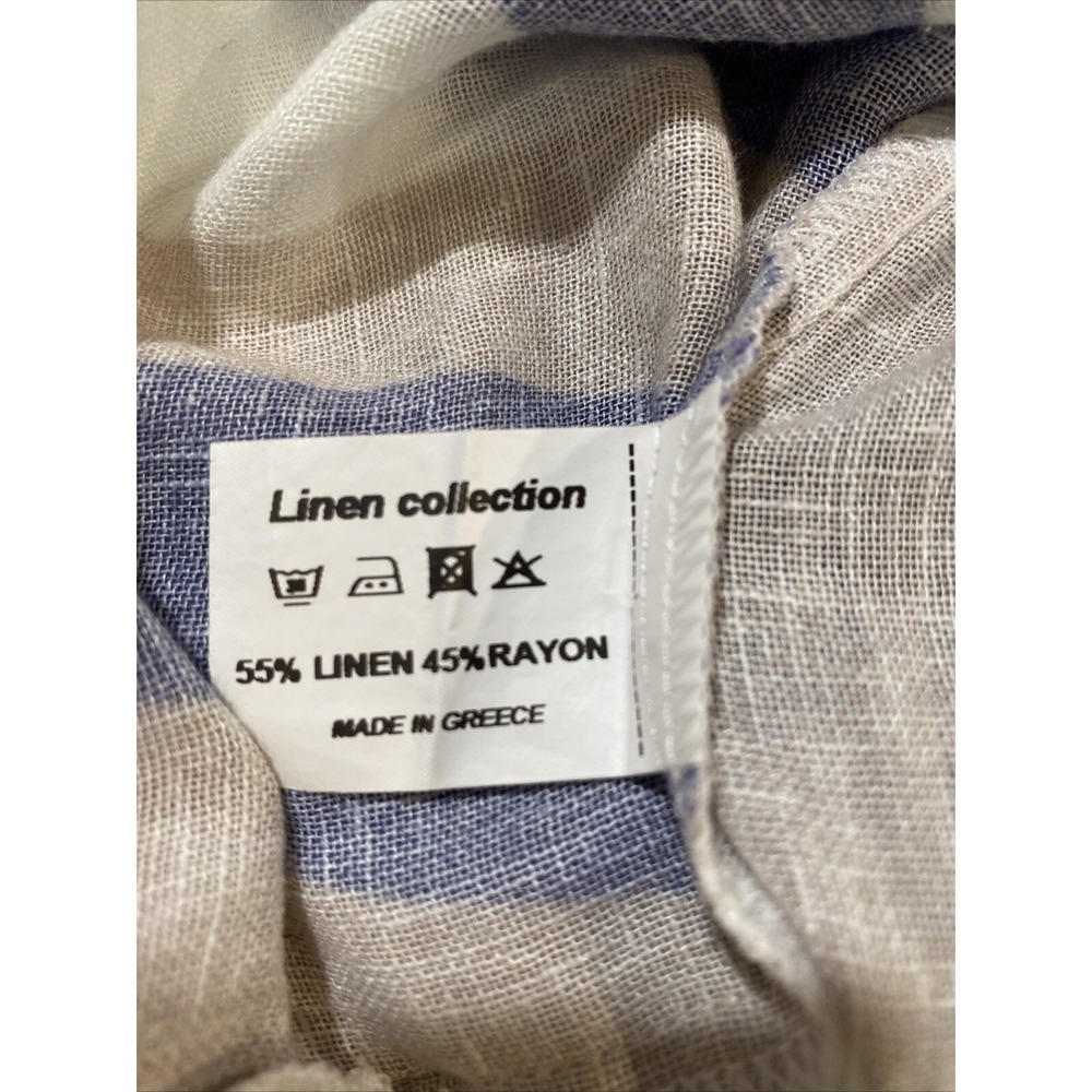 Linen Collection‎ Greece Abstract Swirl Print Poncho Top Blue Tan OS - Picture 7 of 7